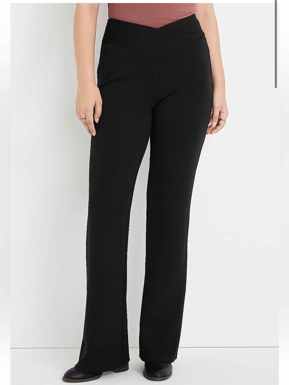 Maurices 20 Black Flare Crossover Waist Crepe Pant